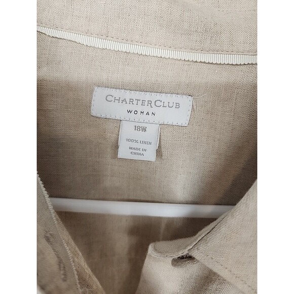 Earth Tones Muted Neutral Linen Button Down Shirt Casual Coastal Charter Cub 18W - Picture 5 of 6